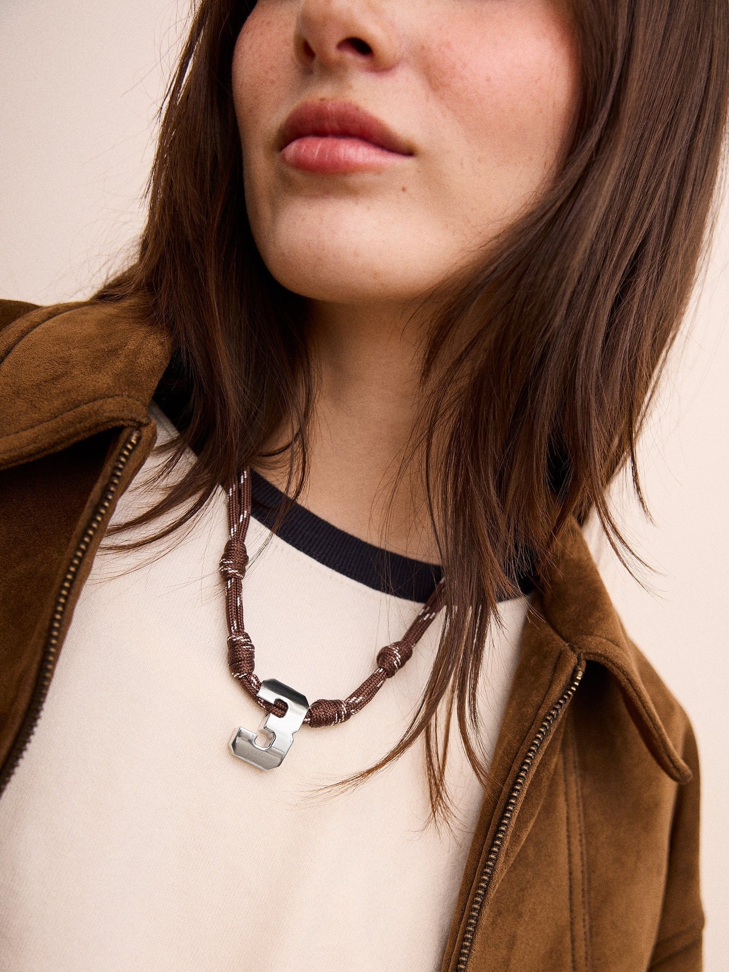 Knotty Varsity Custom Necklace - Mocha Brown Single Digit