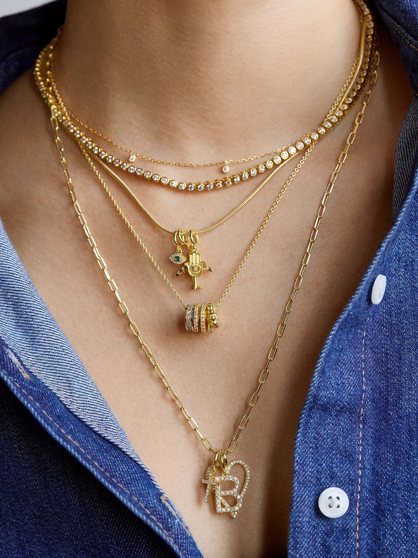 Pavé Initial Cluster Charm - M