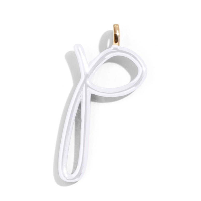 Custom Pure White Enamel Script Letter Charm - P