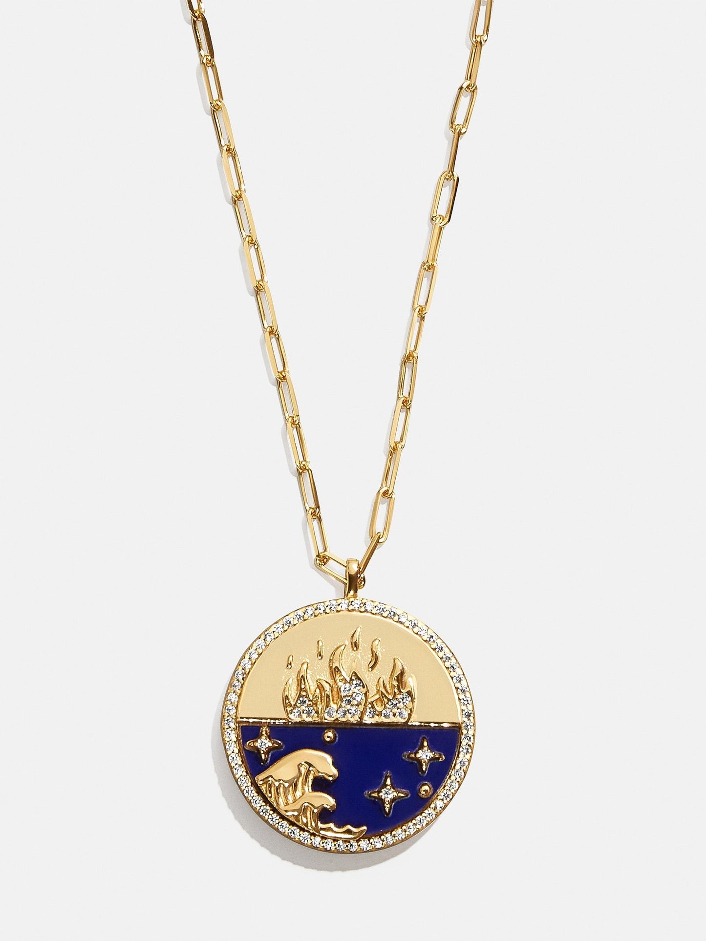 18K Gold Fire Reversible Pendant Necklace - Navy