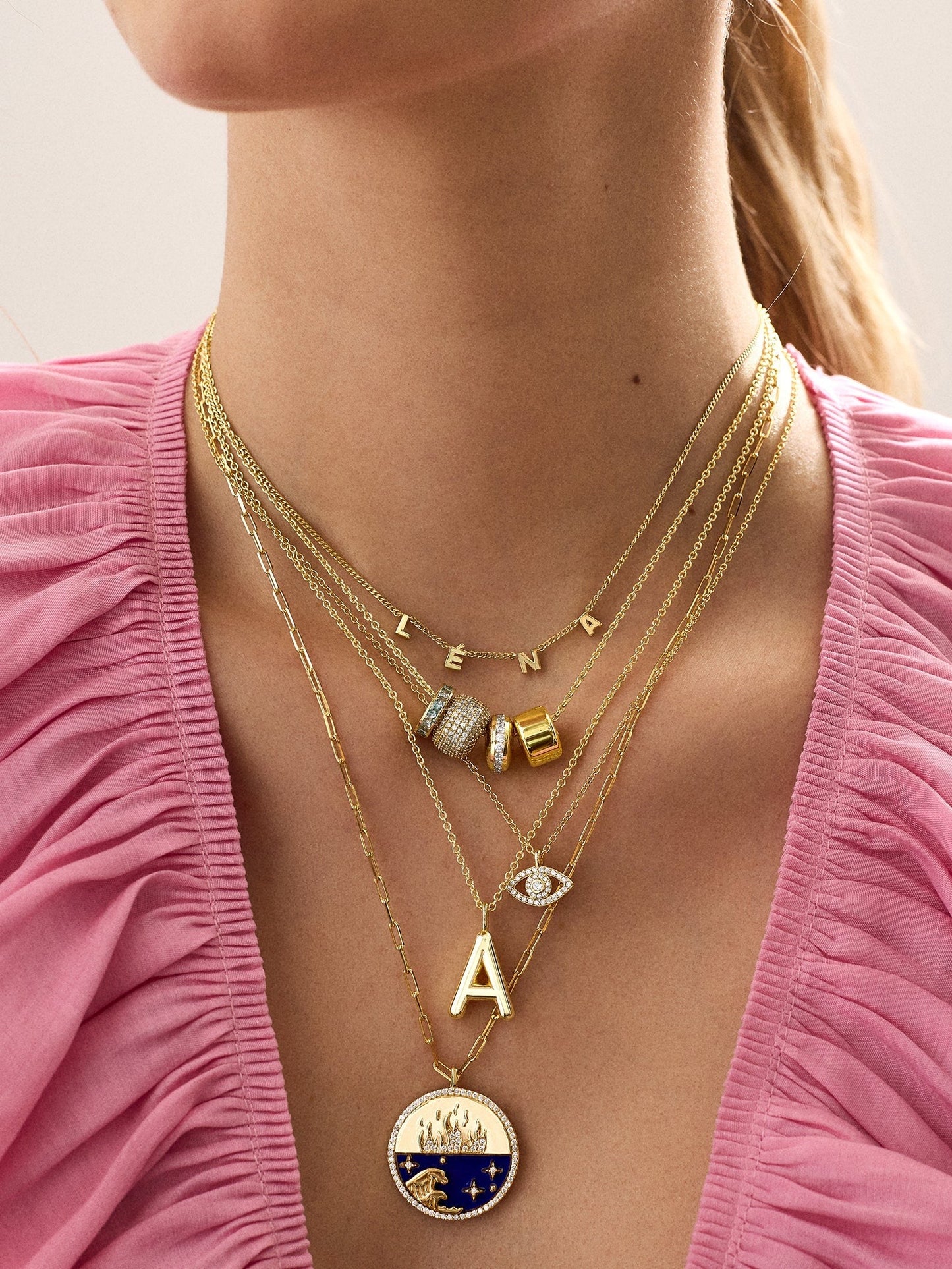 18K Gold Fire Reversible Pendant Necklace - Navy
