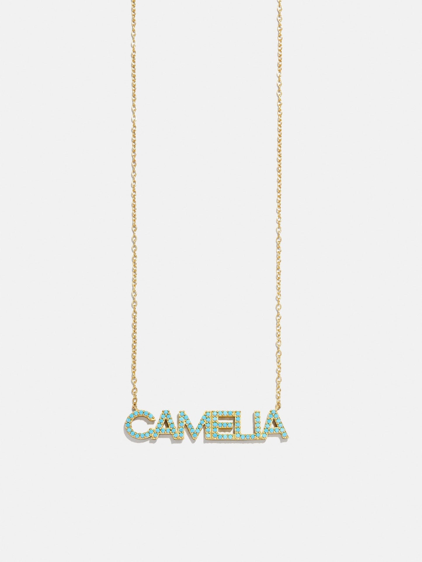 14K Gold Semi-Precious Custom Nameplate Necklace - Turquoise
