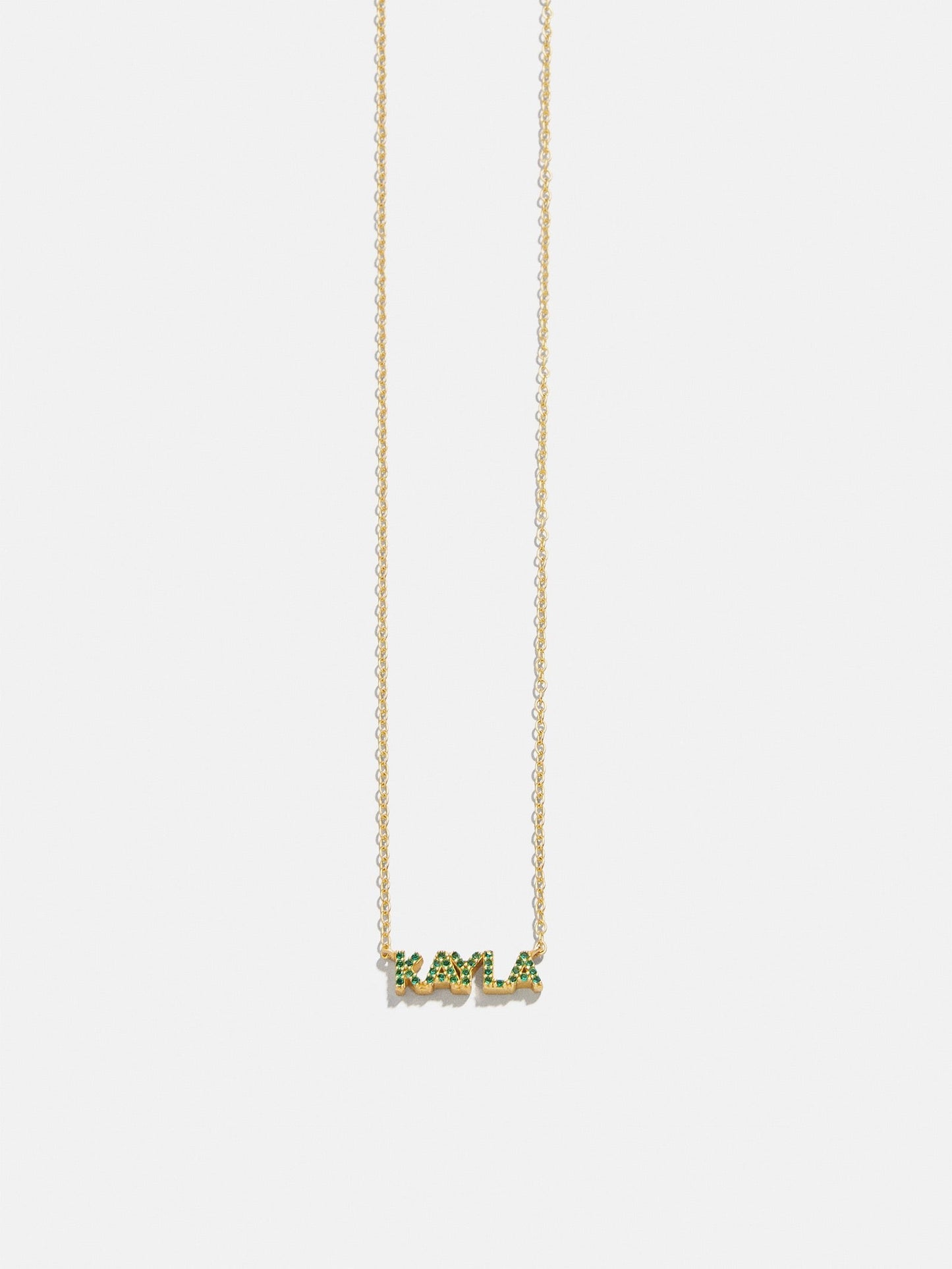 14K Gold Birthstone Custom Nameplate Necklace - Emerald