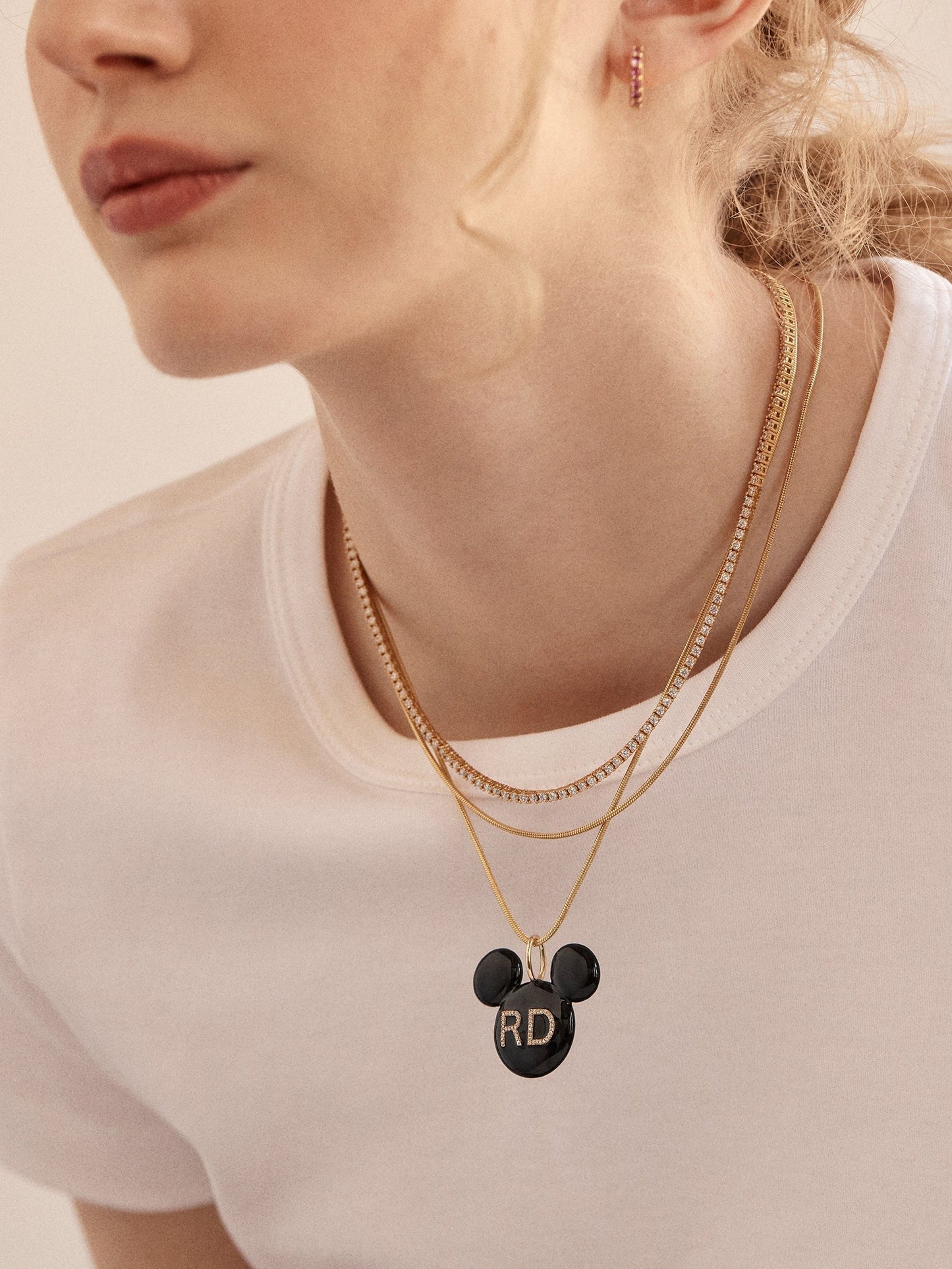Disney Mickey Mouse Enamel Custom Initial Necklace - Black
