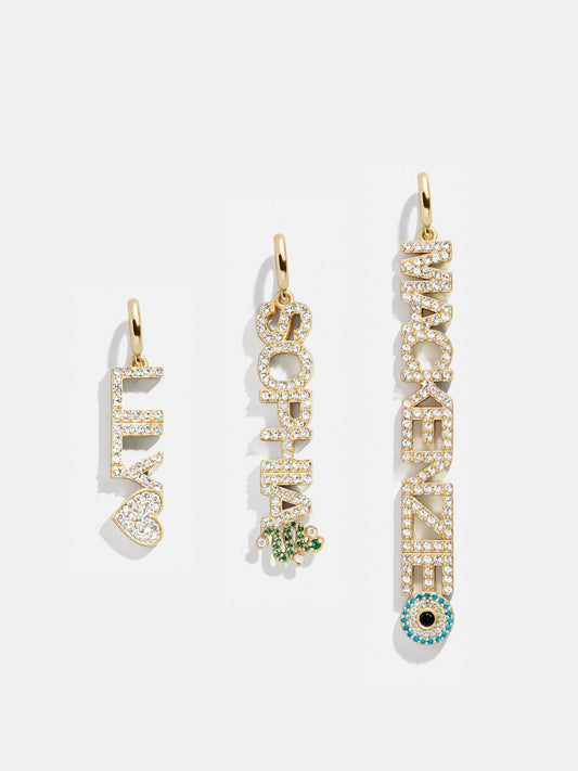 Motif Custom Nameplate Charm - Gold/Pavé