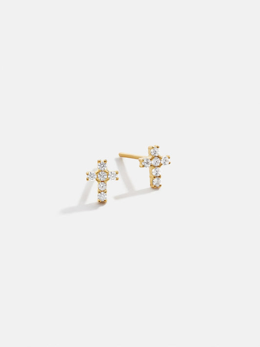 Christina 14K Gold Earrings - Pavé Cross
