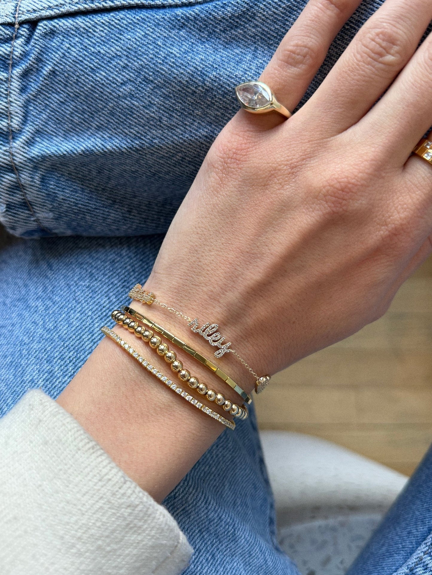 14K Gold/Pavé Custom Script Multi Name Bracelet - 3 Names