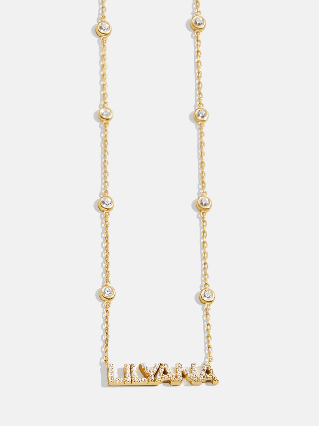 Yasmine 14K Gold Custom Nameplate Necklace - Gold/Pavé