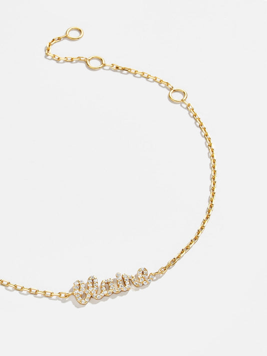 14K Gold Pavé Custom Nameplate Bracelet - 14K Gold. Pavé Cubic Zirconia Stones