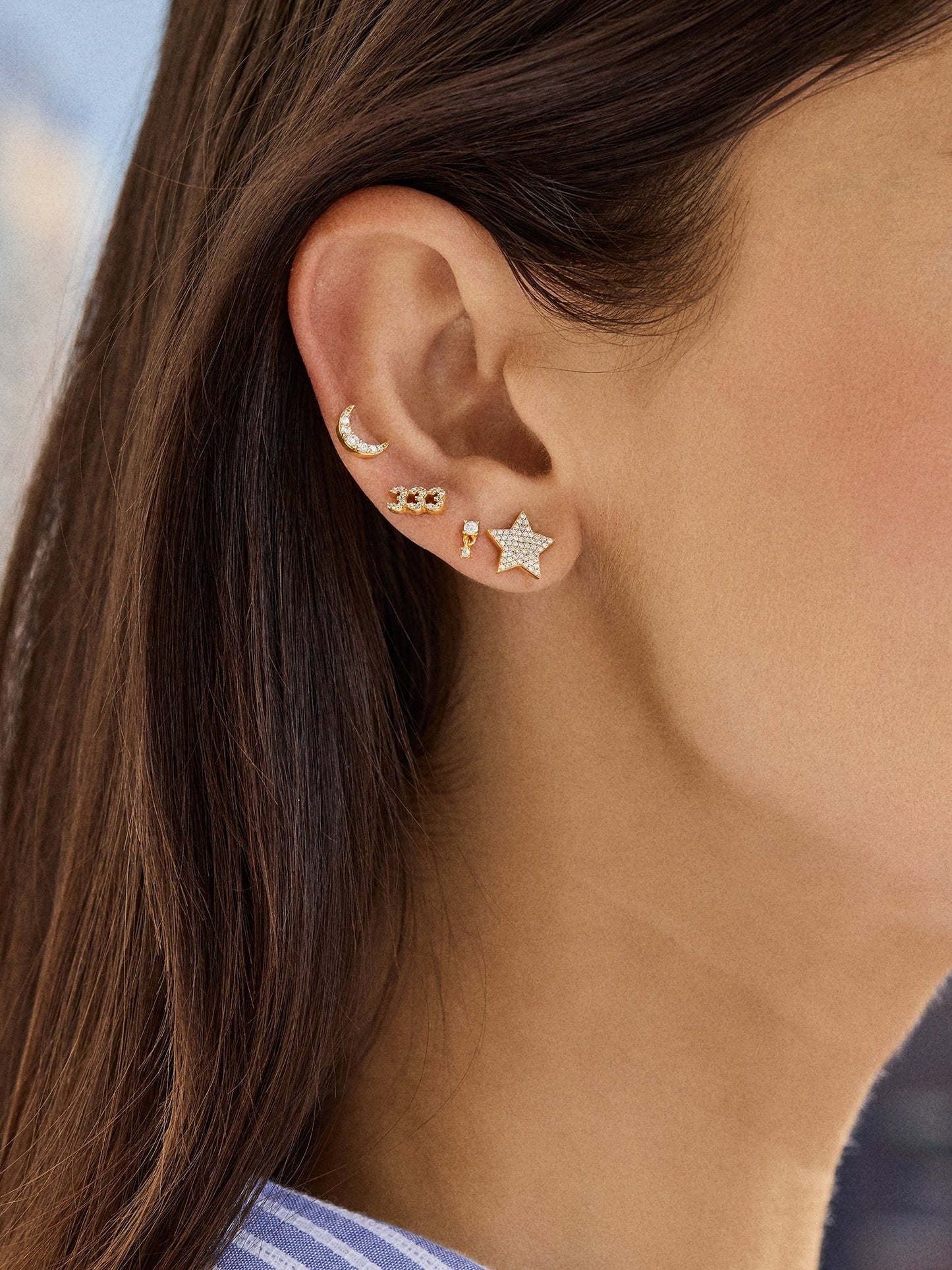 14K Gold Celestial Delicate Stud - Pavé Star