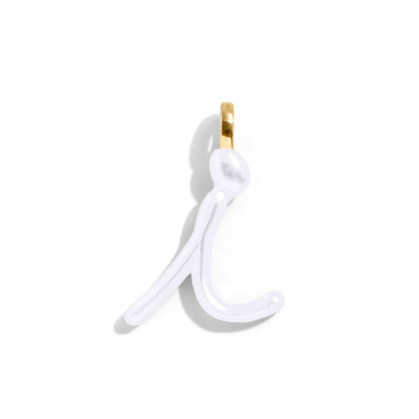 Custom Pure White Enamel Script Letter Charm - I