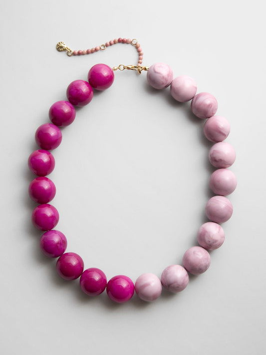 Jane Beaded Necklace - Dark Pink Quartz/Smoky Rose Quartz