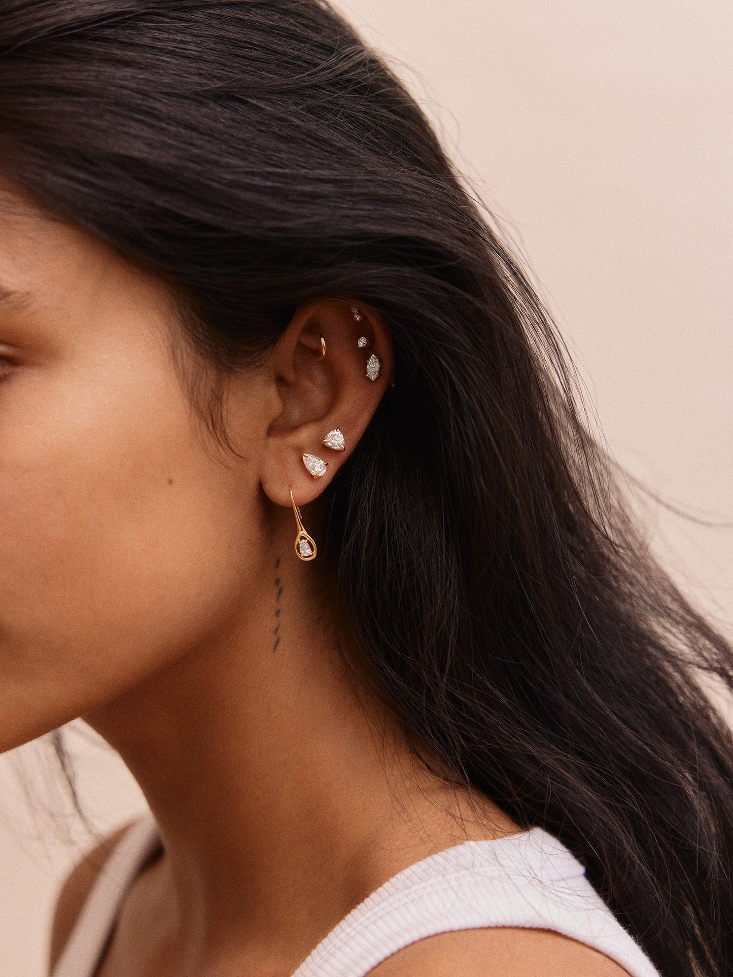 Debra 14K Gold Earrings - Trillion Stone