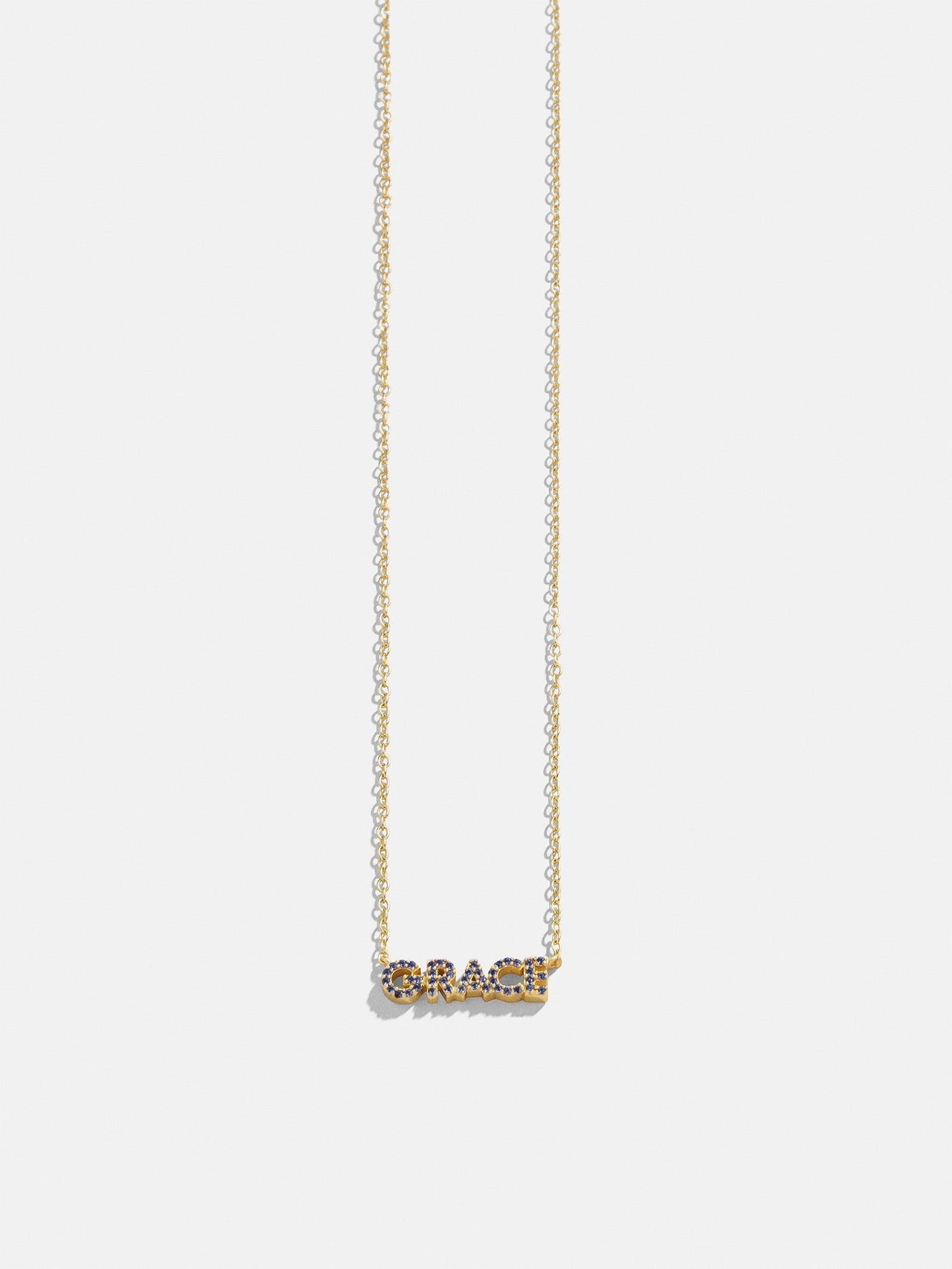 14K Gold Birthstone Custom Nameplate Necklace - Sapphire