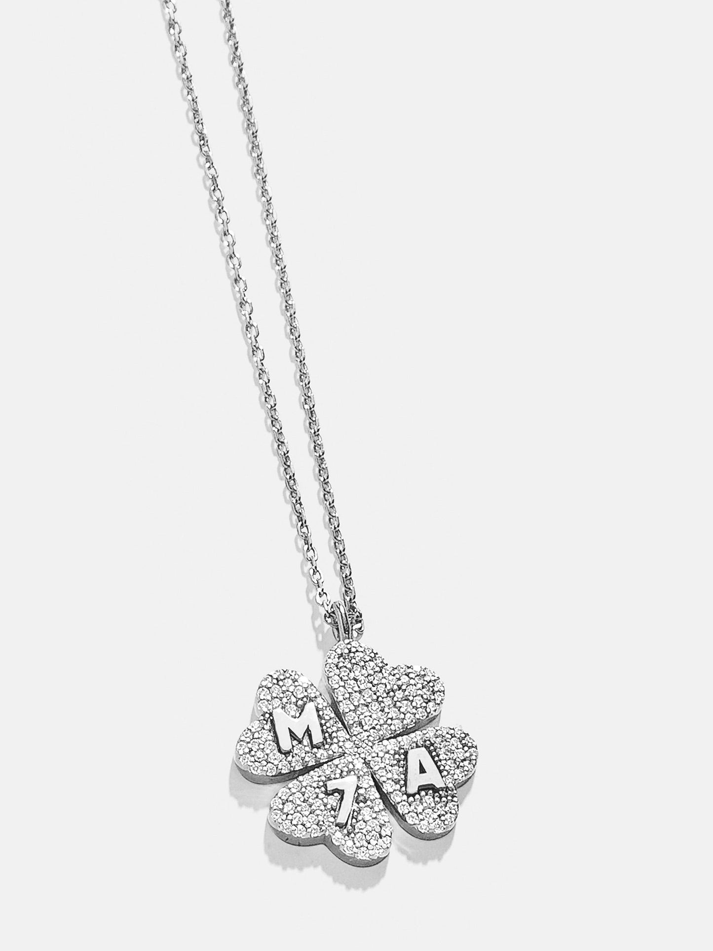 Clover Sterling Silver Custom Pendant Necklace - Sterling Silver. Pavé Cubic Zirconia Stones