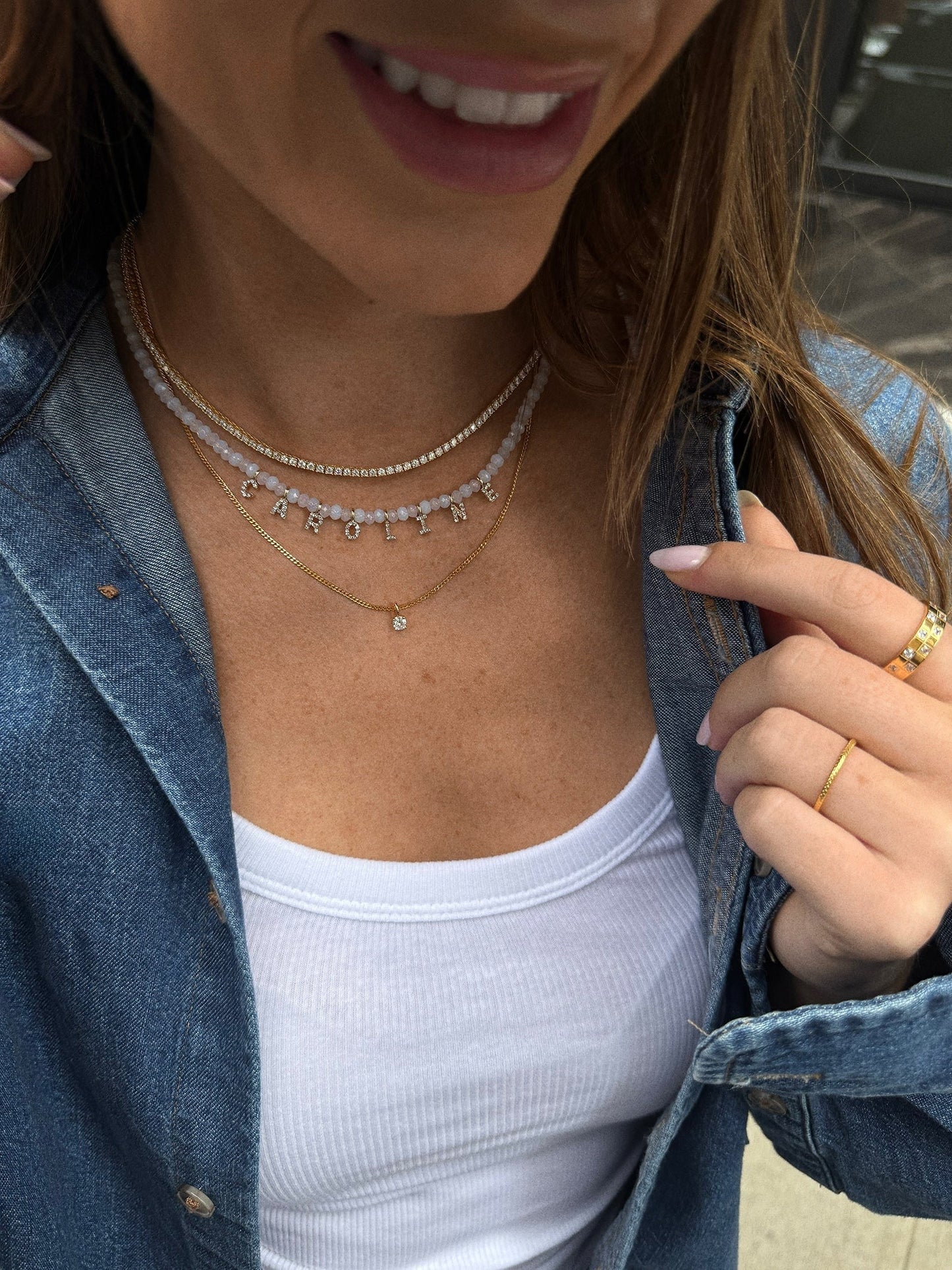 Mini Semi-Precious Custom Necklace - White Opal