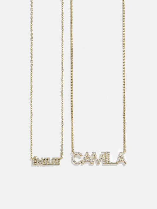 14K Gold Birthstone Custom Nameplate Necklace - Crystal