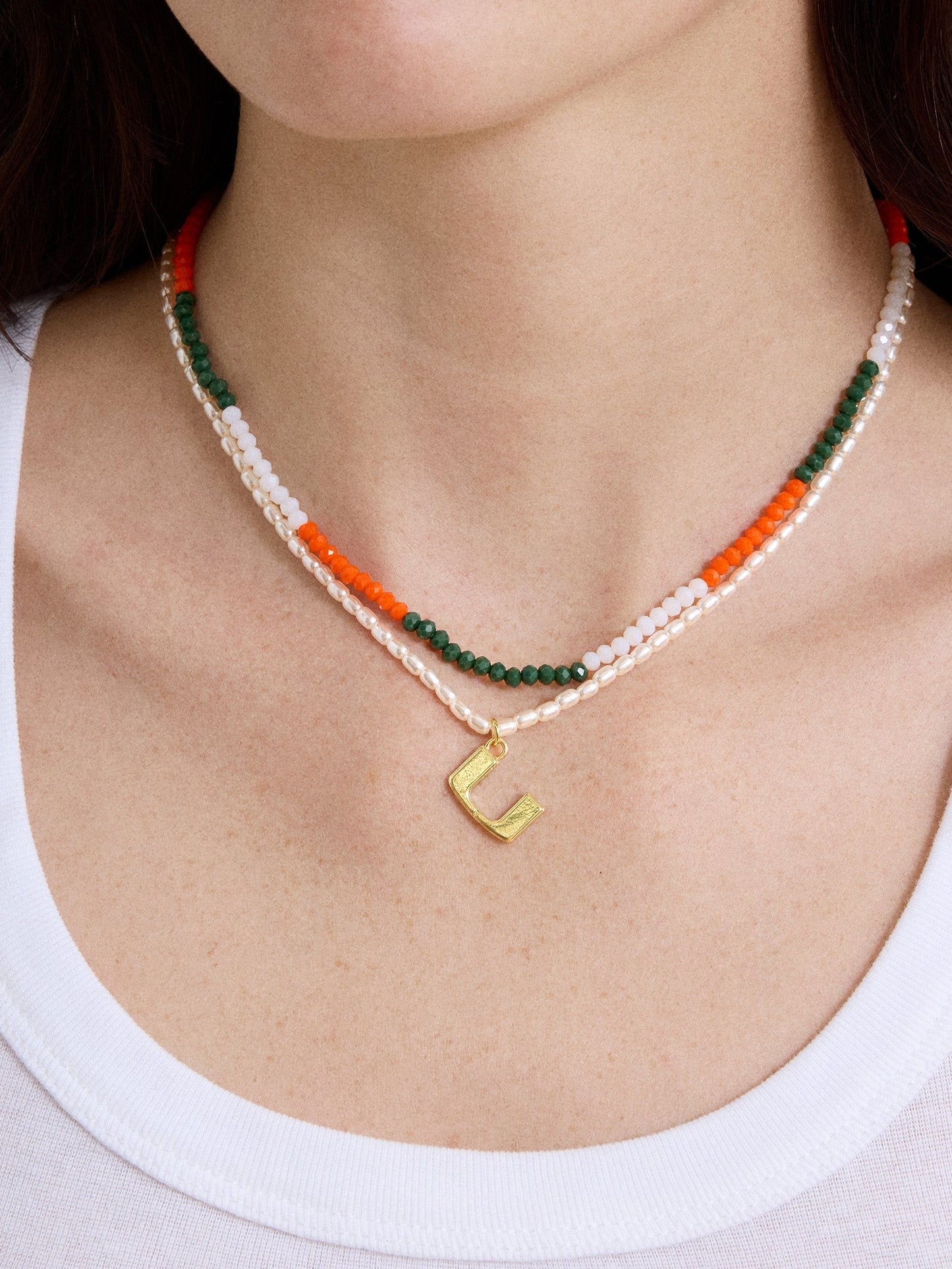 University of Miami Logo Beaded Necklace Set - University of Miami