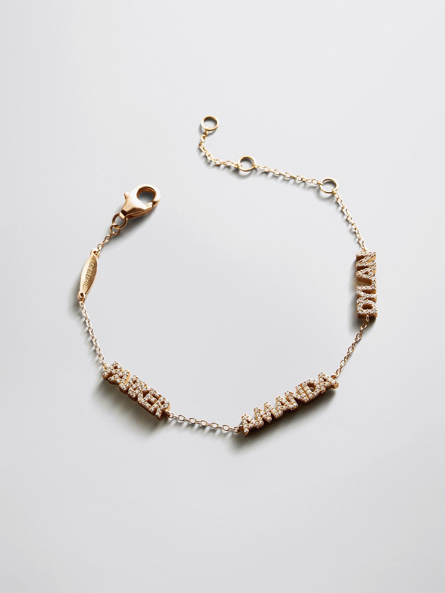 14K Gold/Pavé Custom Block Multi Name Bracelet - 1 Name