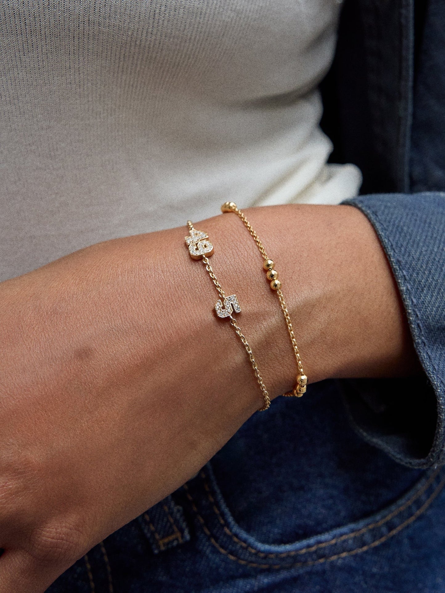 Varsity Number Custom Bracelet - Two Gold Stations