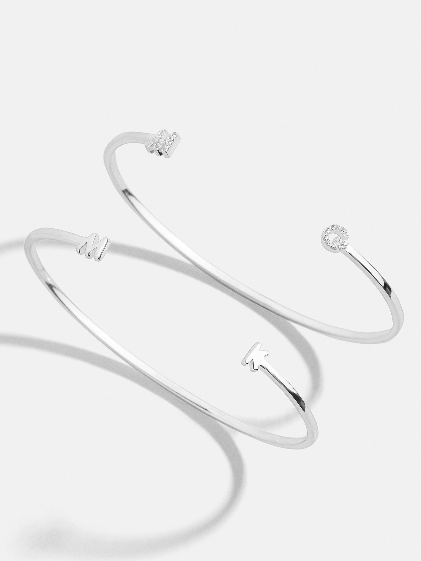 Sterling Silver Double Initial Custom Cuff Bracelet - Pavé/Silver