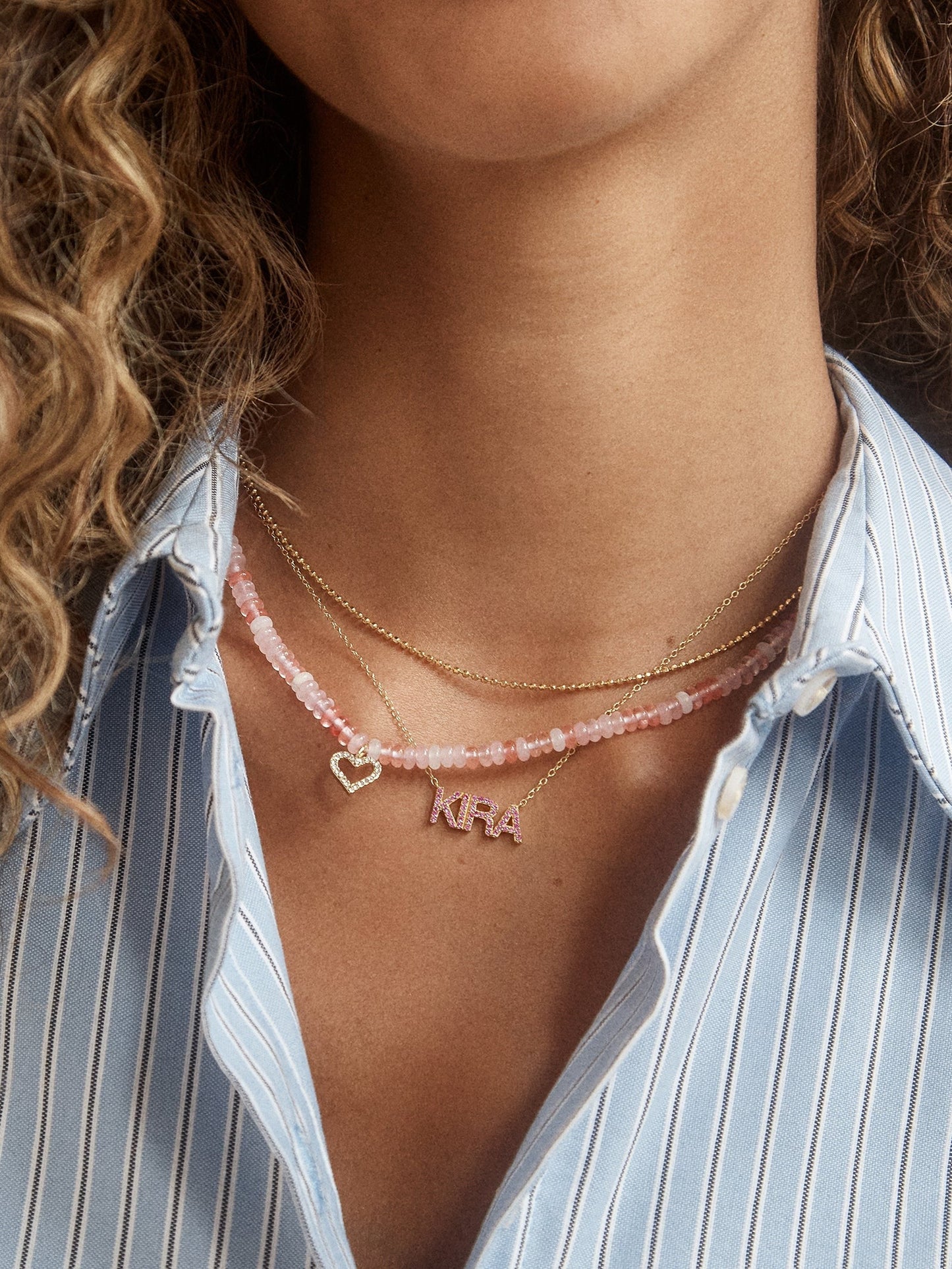 14K Gold Birthstone Custom Nameplate Necklace - Sapphire
