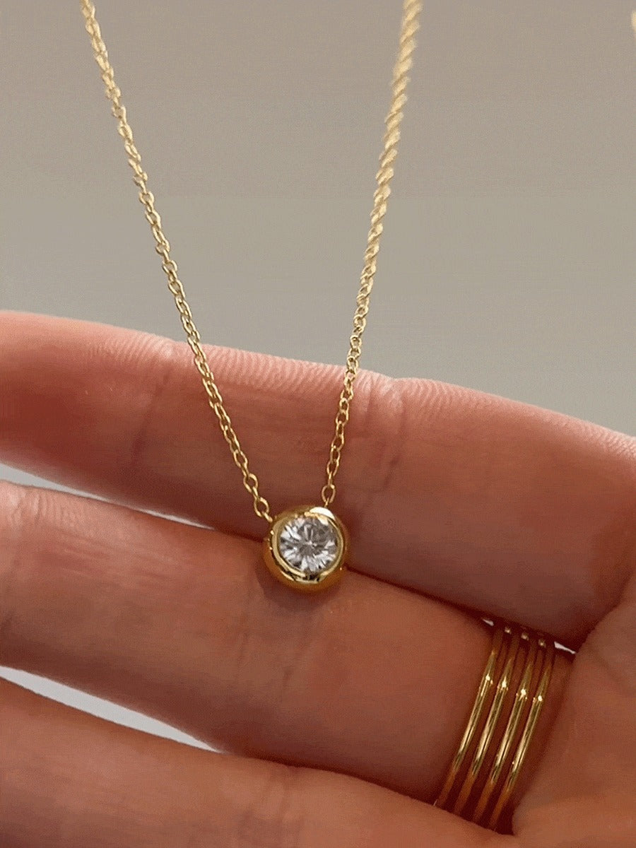 14K Gold Birthstone Pendant Necklace - Crystal