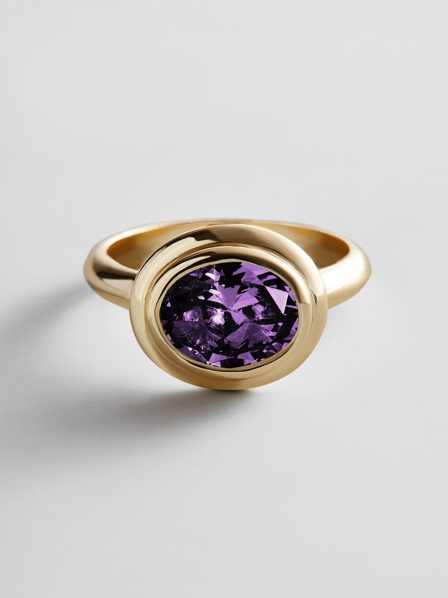 Gold Etched Bezel Custom Birthstone Ring - Amethyst