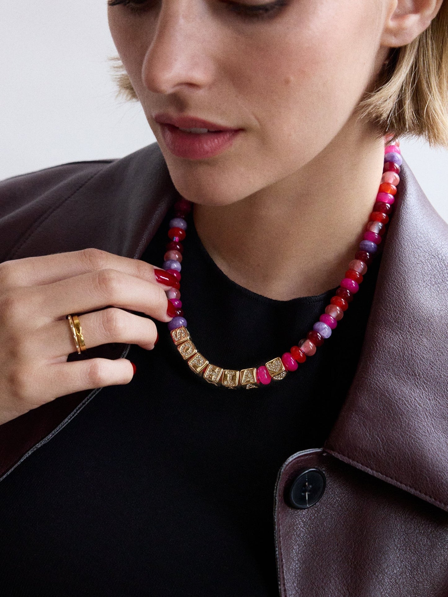 Block Letter Beaded Custom Necklace - Pink Multi