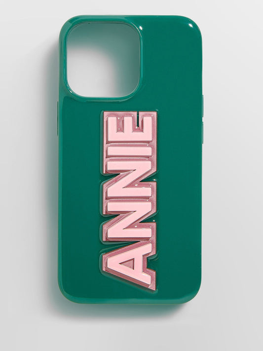 Block Font Custom iPhone Case - Green/Light Pink