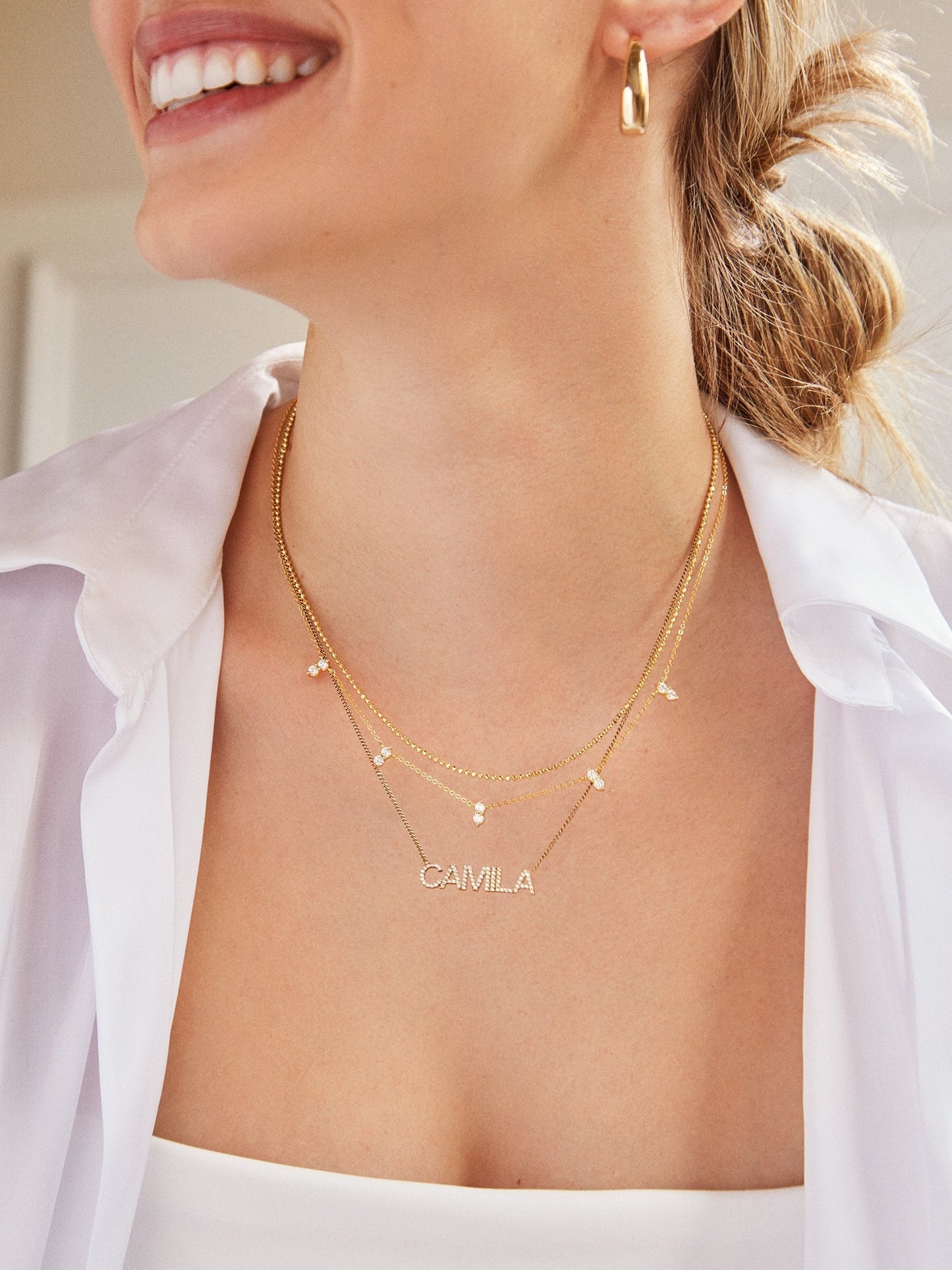 14K Gold Birthstone Custom Nameplate Necklace - Crystal