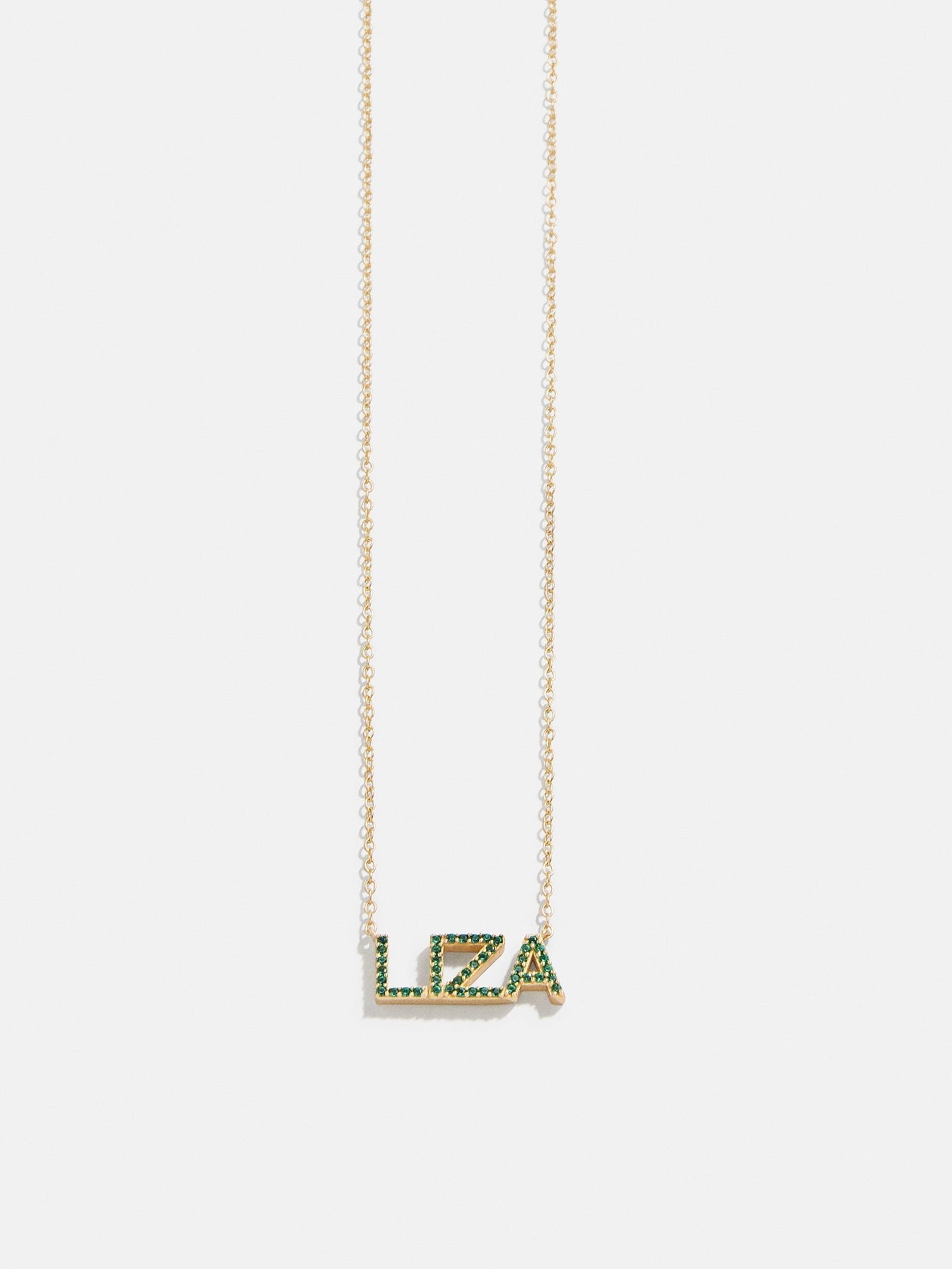 14K Gold Birthstone Custom Nameplate Necklace - Emerald