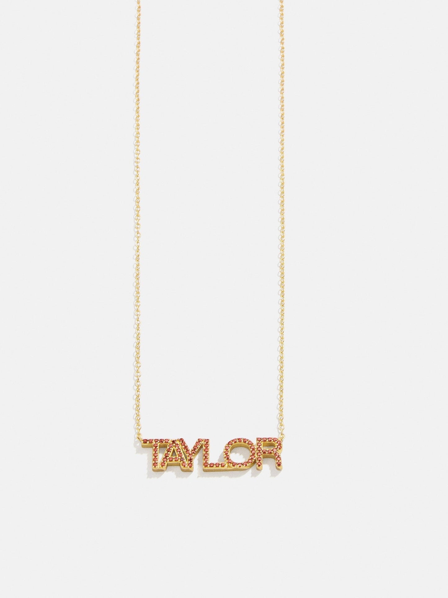 14K Gold Birthstone Custom Nameplate Necklace - Garnet
